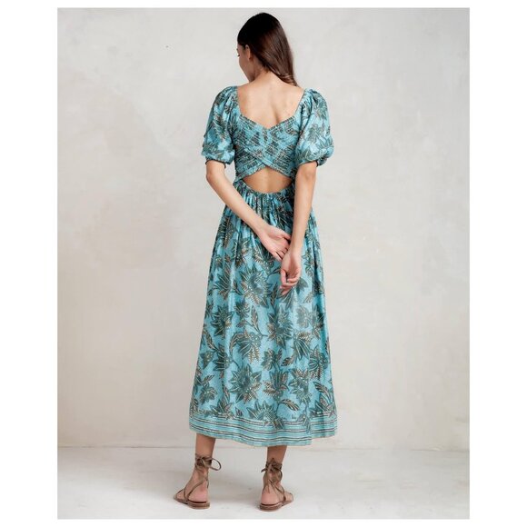 Anthropologie Omika Handmade Midi Blair Dress Puff Poof Sleeve Euro Girl Greece - Picture 6 of 15